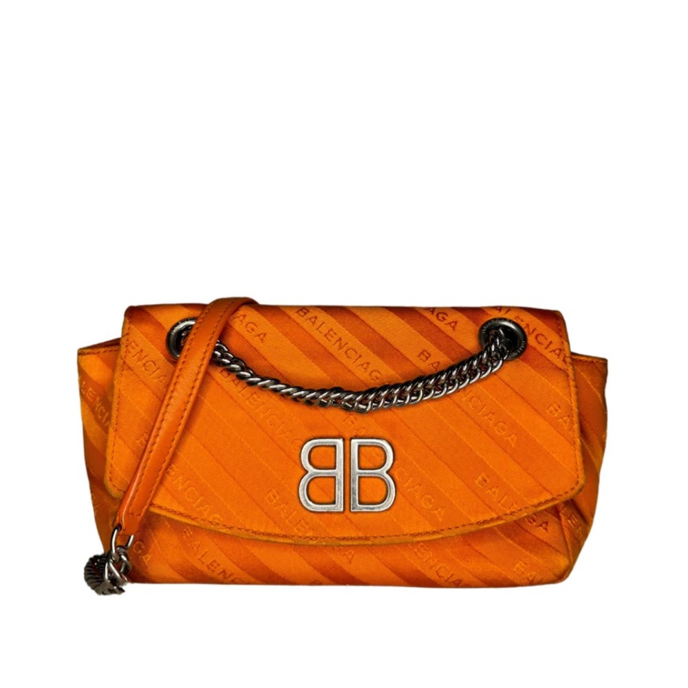 Balenciaga Satin Jacquard BB Round Shoulder Bag